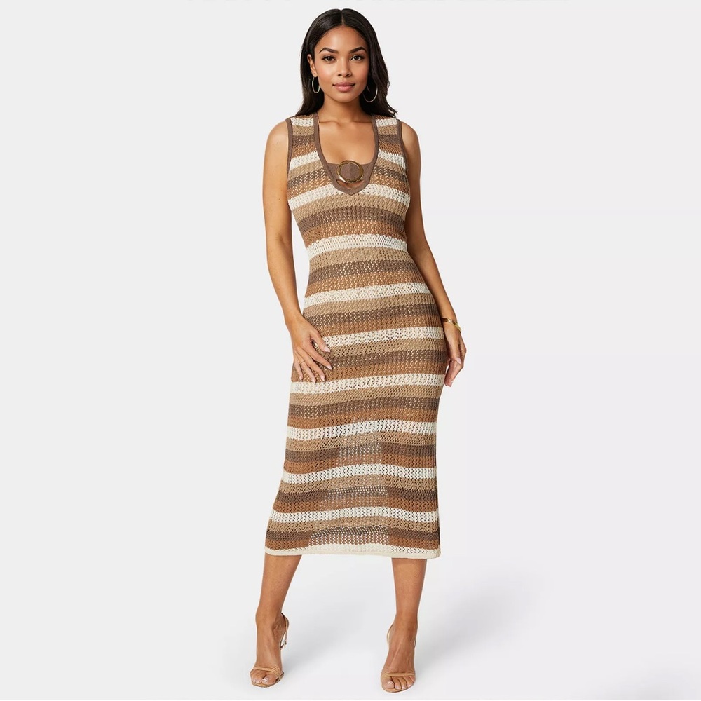 NWT bebe Crochet Ring Sweater Dress Brown Size M